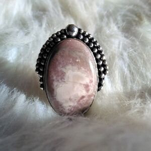 Amazing Pink Rhodochrosite Silver Plated Gemstone Ring